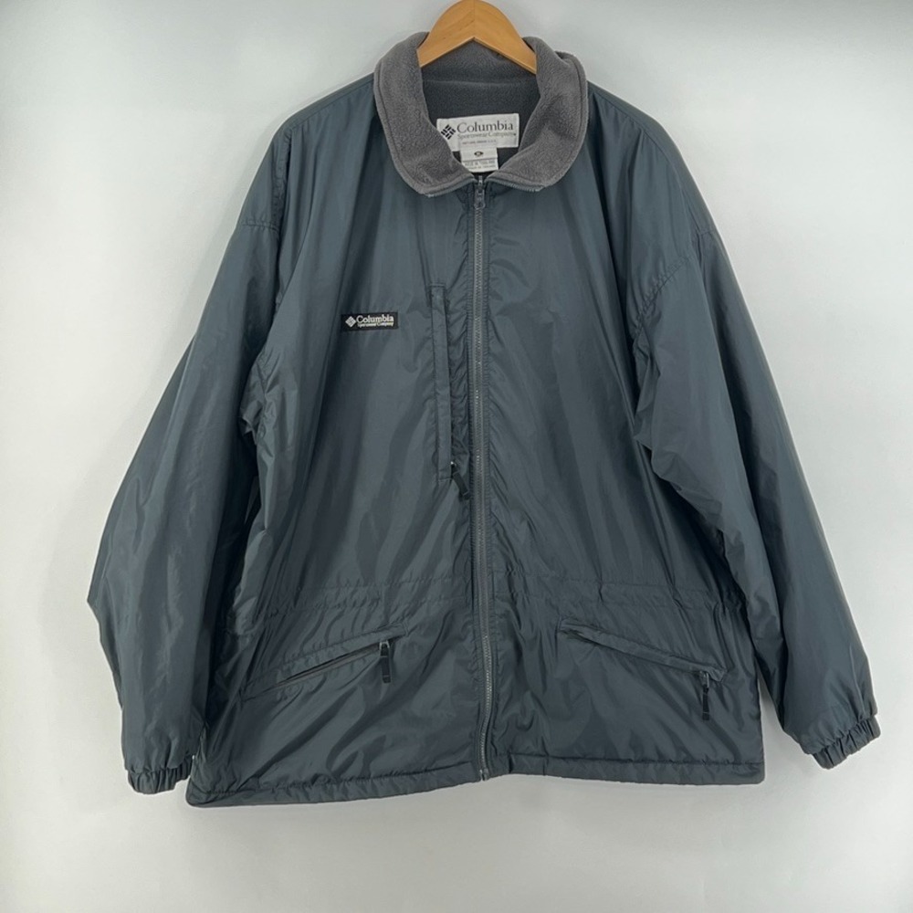 Vintage Columbia Fleece Lined Jacket Men XL Gray Gorpcore Nylon Coat 90s Y2K